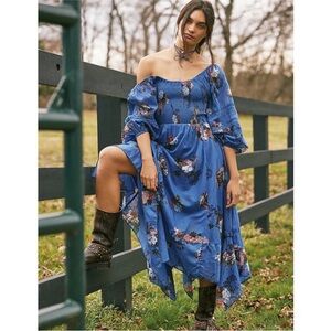 Free People Blue Floral Off-Shoulder Maxi Dress